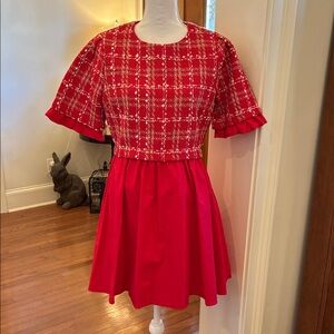 ENGLISH FACTORY Medium Size Short Sleeve Mixed Media Tweed Poplin Mini Dress